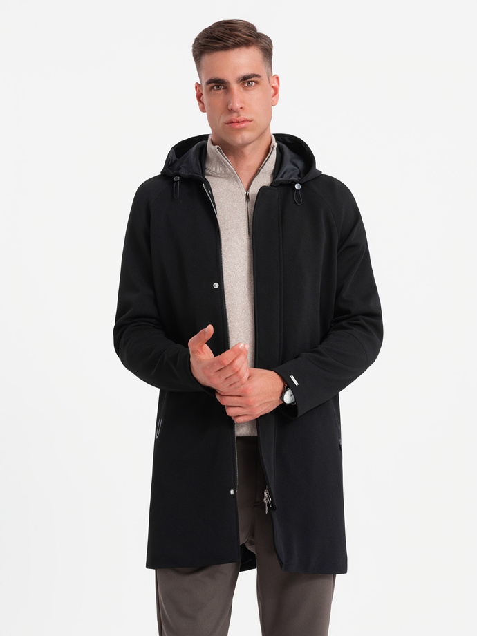 Men's hooded coat in fine pinstripe - black V2 OM-COSC-0112