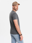 Men's t-shirt with round henley neckline - dark grey V6 OM-TSCT-0155