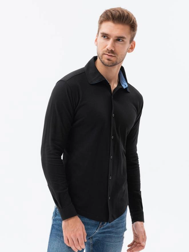 Men's long sleeve knit shirt - black V4 K540