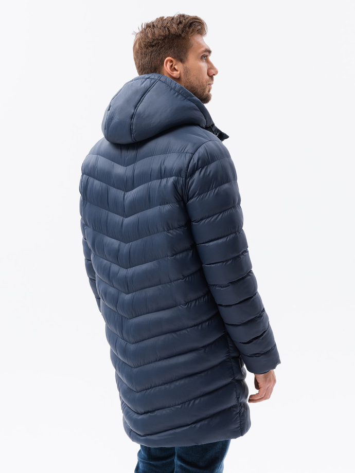 Men's winter parka quilted jacket - navy blue V2 OM-JALJ-0100