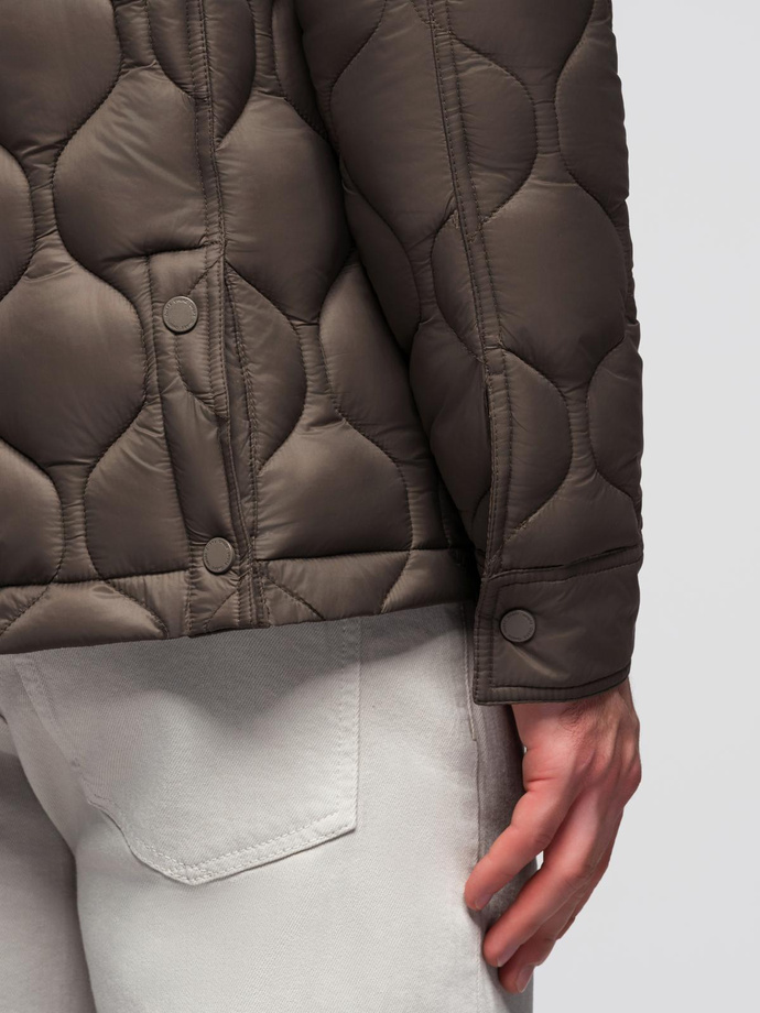 Men's quilted jacket in shirt cut - khaki V3 OM-JALP-0215