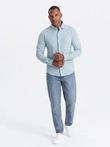 Vyriški trikotažiniai SLIM FIT marškiniai ilgomis rankovėmis - mėlyni V3 OM-SHCS-0177