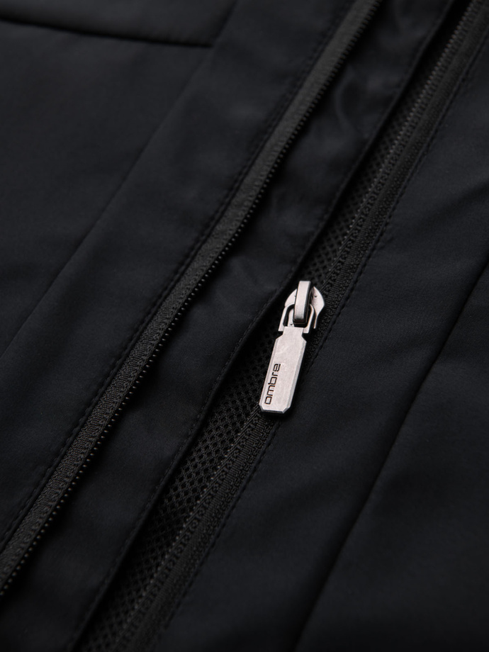 Pánska ľahká bunda so sieťovanou podšívkou a kapucňou - čierna V4 OM-JANP-0149