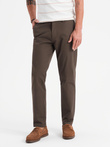 Pánske chino nohavice REGULAR FIT s jemnou textúrou - hnedé V3 OM-PACP-0184