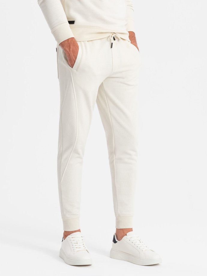 Set trening din bumbac pentru bărbați BASIC - hanorac + pantaloni sport - crem V5 Z84