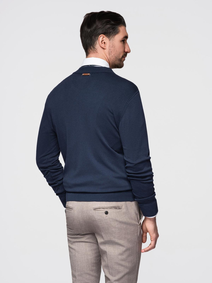Men's sweater with viscose and spread neckline - navy blue V4 OM-SWZS-0124