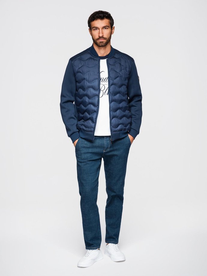 Men's quilted bomber jacket - navy blue V2 OM-JALP-0141