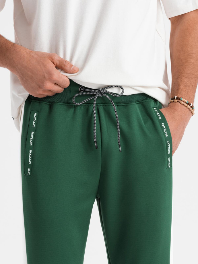 Men's sweatpants joggers with contrasting stripes - dark green V7 OM-PASK-0229