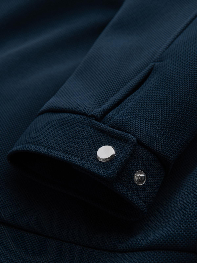 Pánská motorkářská bunda se stojáčkem a kapsami - tmavě modrá V1 OM-JALP-0157