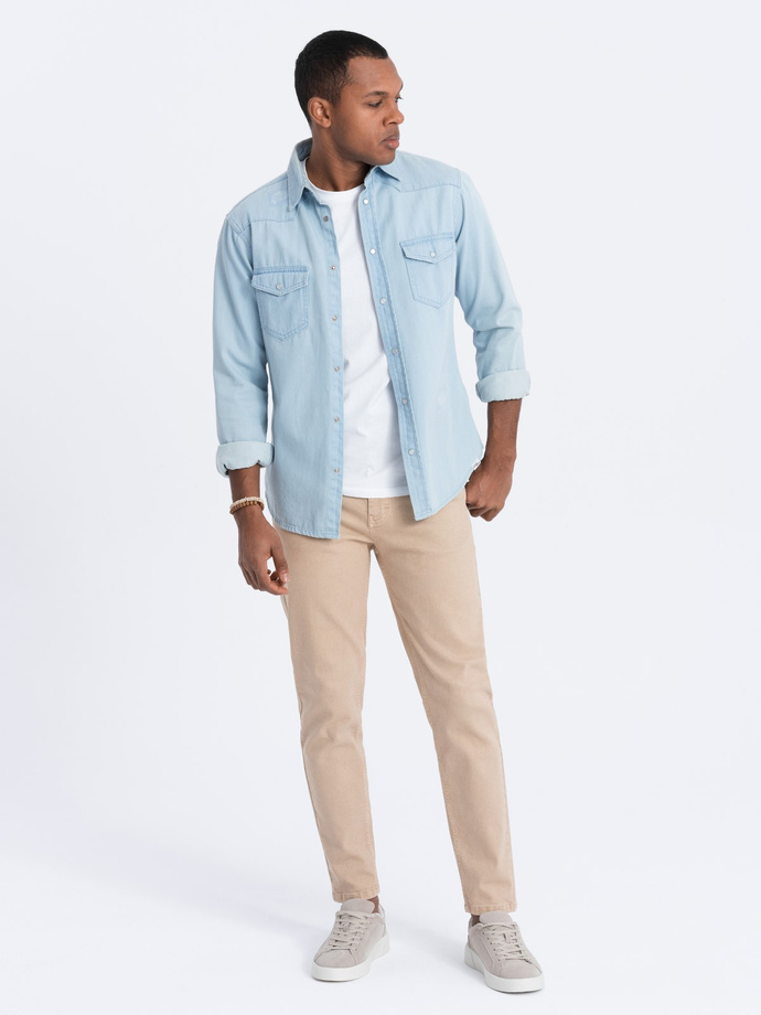 Pánske džínsové nohavice bez oderu SLIM FIT - béžové V8 OM-PADP-0148