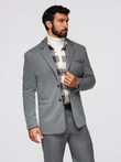 Men's knitted jacket with a fitted cut - light grey V2 OM-BLZB-0100