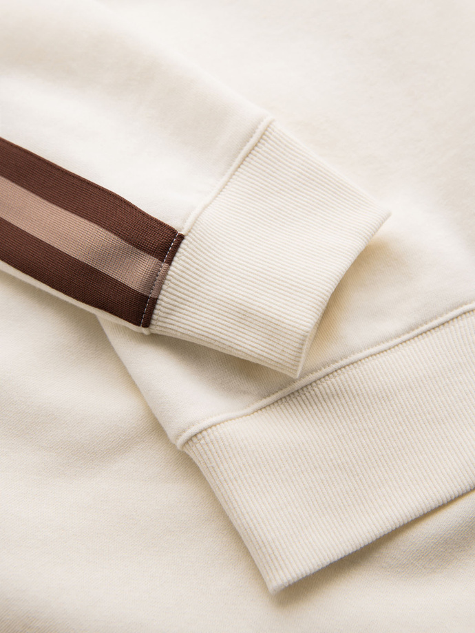 Pánská mikina s vysokým límcem a lemováním - krémová V3 OM-SSZP-0219