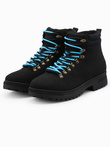 Men's winter trekking boots with contrasting laces - black V3 OM-FOBO-0132
