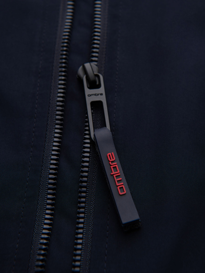 Pánská bunda s kapucí a vysokým límcem - tmavě modrá V2 OM-JANP-0222