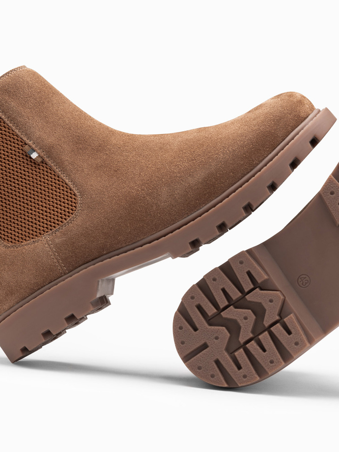 Pantofi bărbătești de top din piele de căprioară - maro deschis V4 OM-FOBO-0173