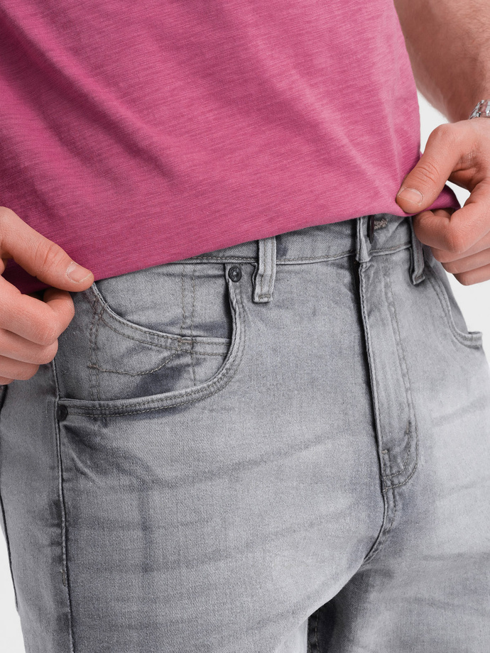 Pantaloni scurți din denim pentru bărbați cu spălături subtile - gri V2 OM-SRDS-0145