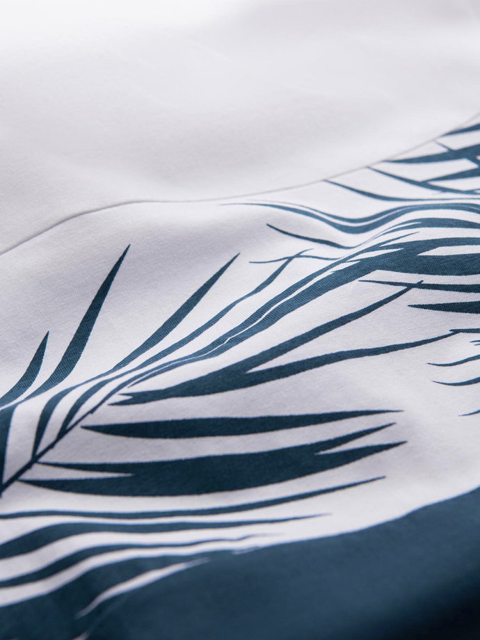 Men's two-tone t-shirt with palm leaf print - dark blue V1 OM-TSPT-0177
