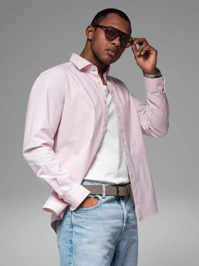 Cotton pastel men's oxford shirt - light pink V1 OM-SHOS-0183