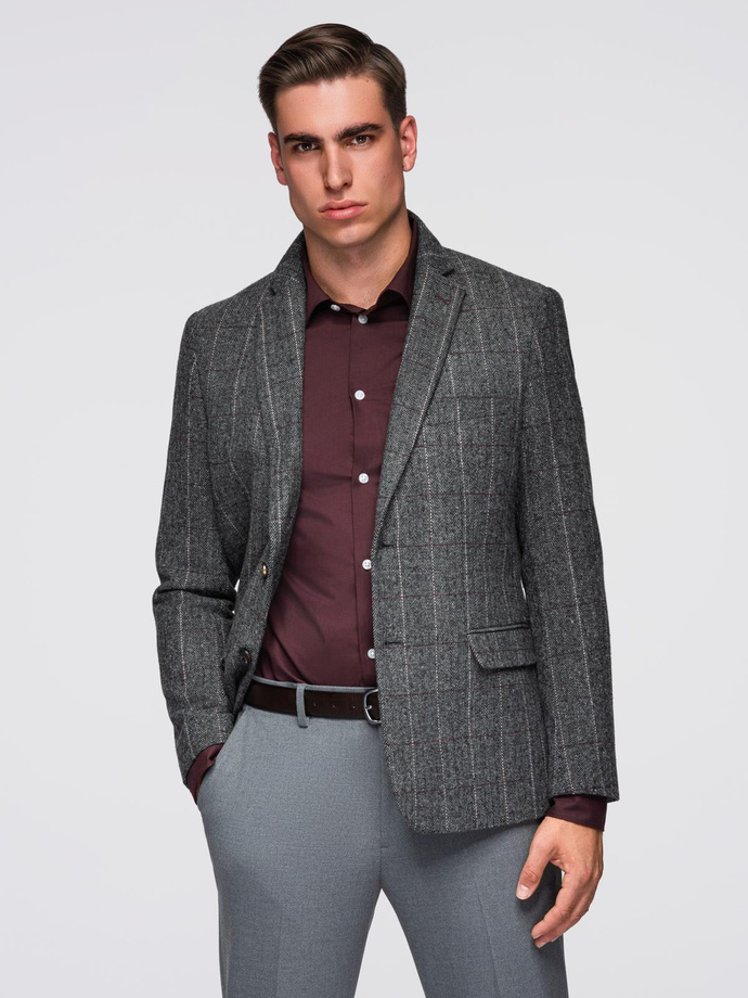 Blazer elegant pentru bărbați din amestec de lână - gri V1 OM-BLZB-0137