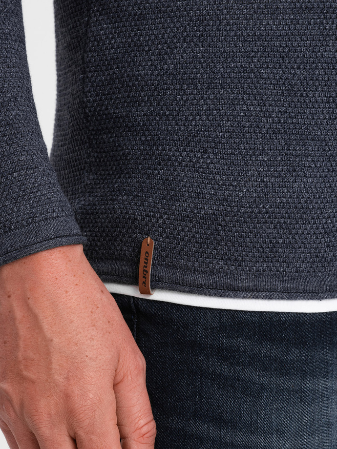Pulover bărbătesc din bumbac cu decolteu rotund - albastru marin melange V3 OM-SWSWW-0103