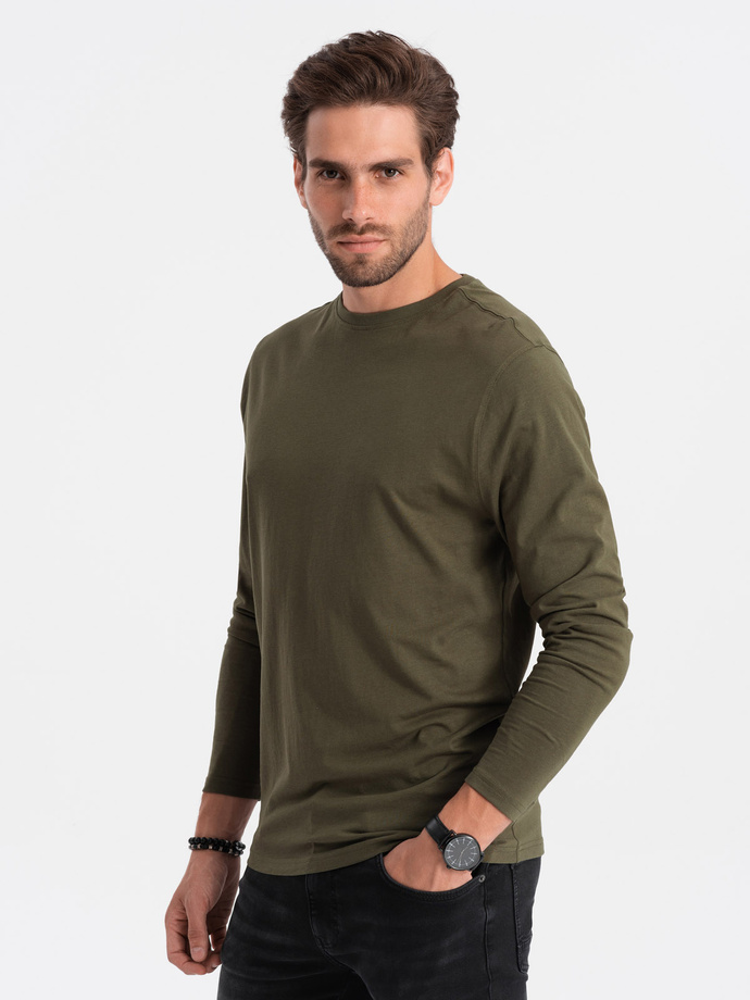 Men's BASIC longsleeve with round neckline - dark olive V7 OM-LSBL-0106