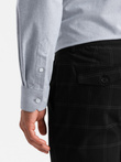 Elegant men's oxford shirt with embroidery and pocket - light grey V2 OM-SHOS-0173