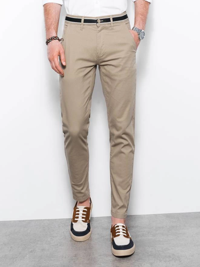 Pantaloni chino pentru bărbați cu talie decorativă - cenușiu V8 P156