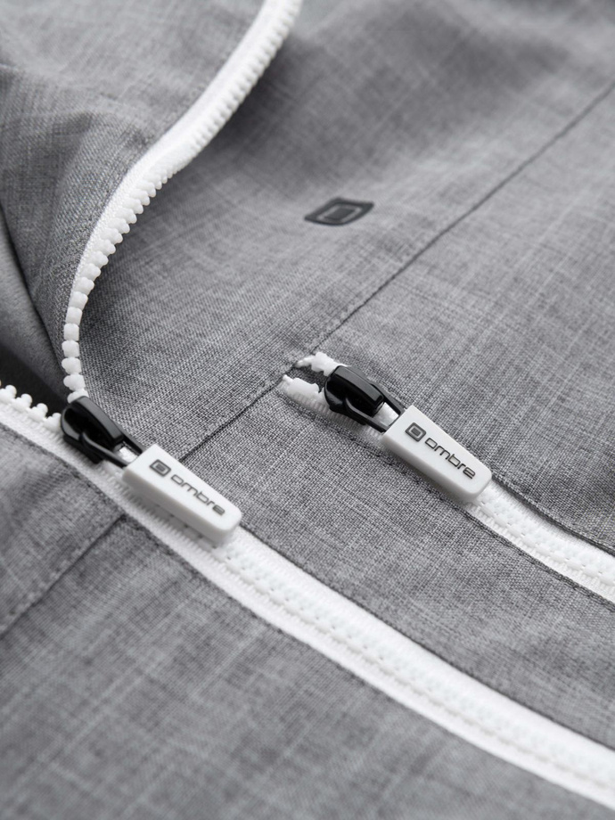 Lengva vyriška sportinė striukė su vilnoniu pamušalu - pilka V3 OM-JANP-0136