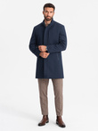 Men's tailored structured coat with high collar - navy blue V2 OM-COWC-0117