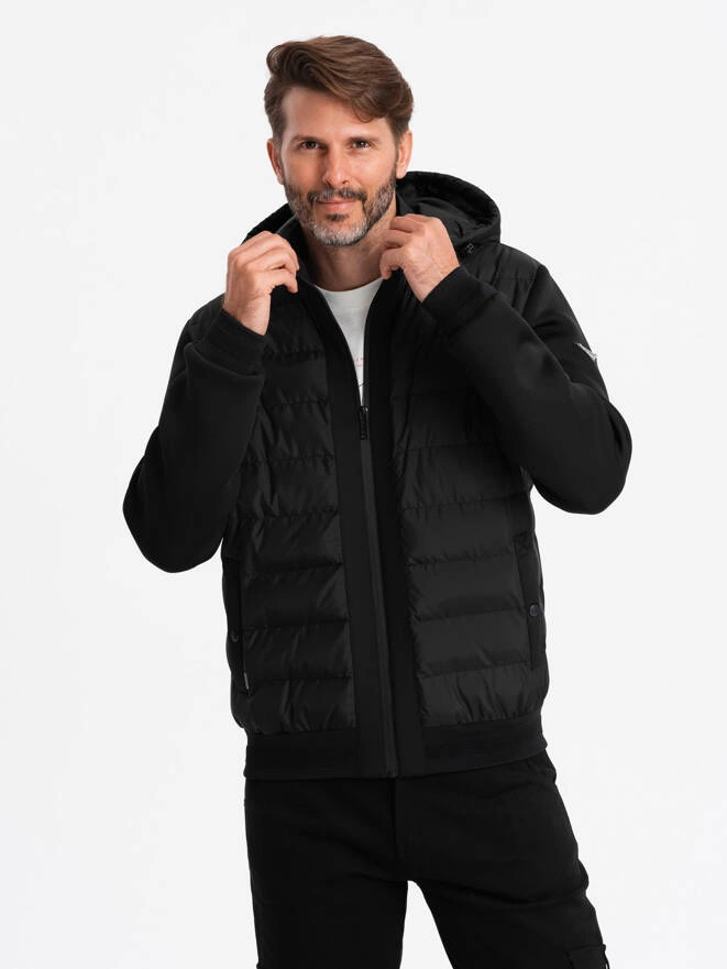 Men's quilted bomber jacket with high collar - black V1 OM-JALP-0140