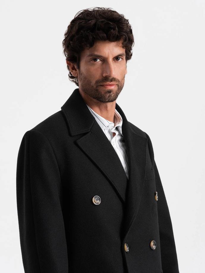 Pánský dvouřadový kabát s ozdobnými knoflíky - černý V2 OM-COWC-0109