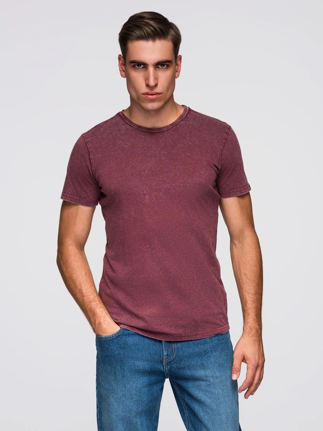 Tricou pentru bărbați cu efect de spălare - burgundy V3 OM-TSWT-0116