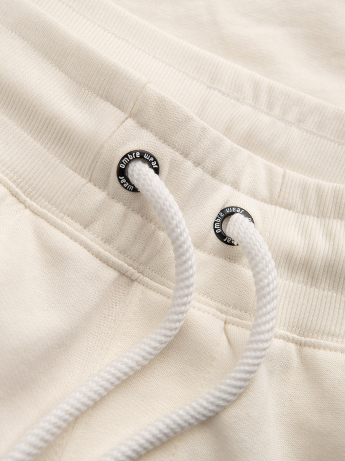 Men's knitted shorts with drawstring and pockets - cream V12 OM-SRBS-0139