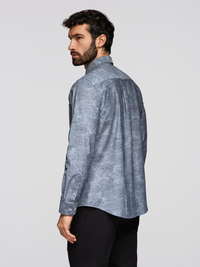 Cămașă bărbătească clasică din flanelă de bumbac cu carouri - gri V3 OM-SHCS-0157