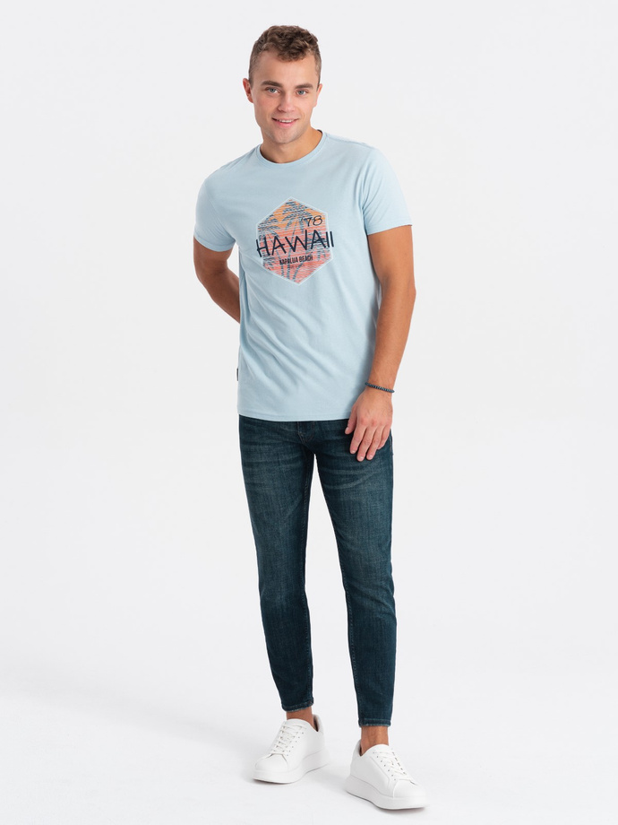 Tricou bărbătesc din bumbac imprimat - albastru V2 S1740