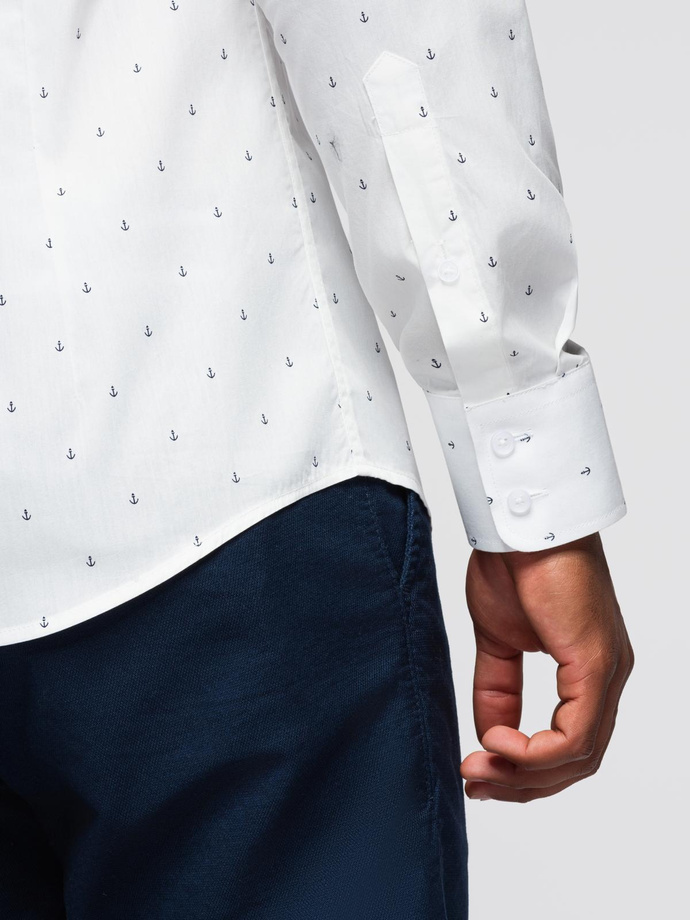 Cămașă clasică pentru bărbați din bumbac SLIM FIT cu ancore - alb V3 OM-SHCS-0156