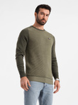 Cotton men's sweater with patch and raglan sleeves - olive V2 OM-SWSW-0121