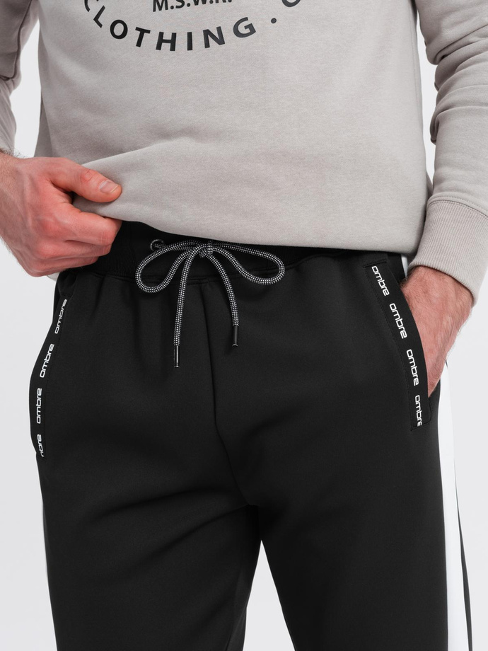 Men's sweatpants joggers with contrasting stripes - black V1 OM-PASK-0229