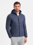 Men's quilted bagged jacket - navy blue V1 OM-JALP-0156
