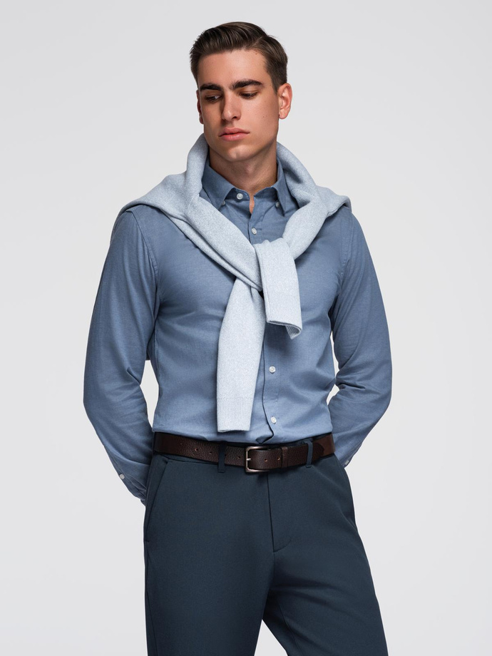 Pánská košile SLIM FIT z dekorativní tkaniny - modrá V1 OM-SHCS-0175