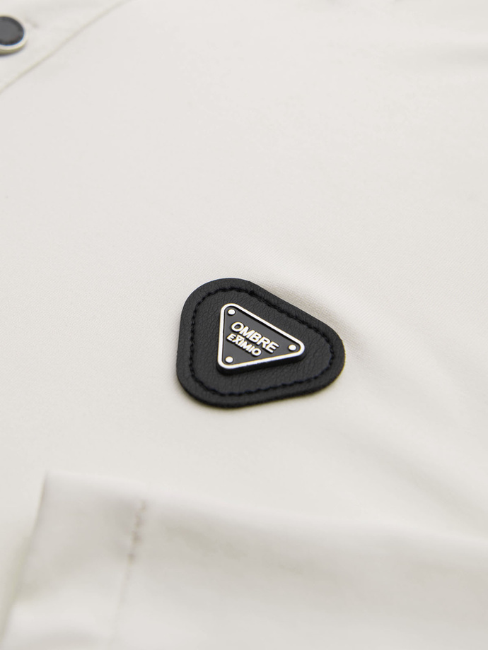 Polo marškinėliai ilgomis rankovėmis su įmantriomis firminėmis sagomis - kreminės spalvos V2 OM-POLS-0139