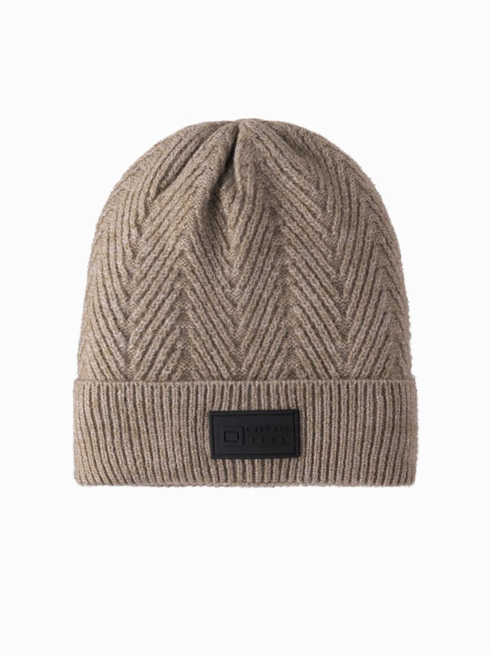 Men's knitted sweater-weave cap with patch - ash V6 OM-ACWH-0122