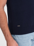 Men's soft knit polo shirt with contrasting stripes - navy blue V2 OM-POSS-0118