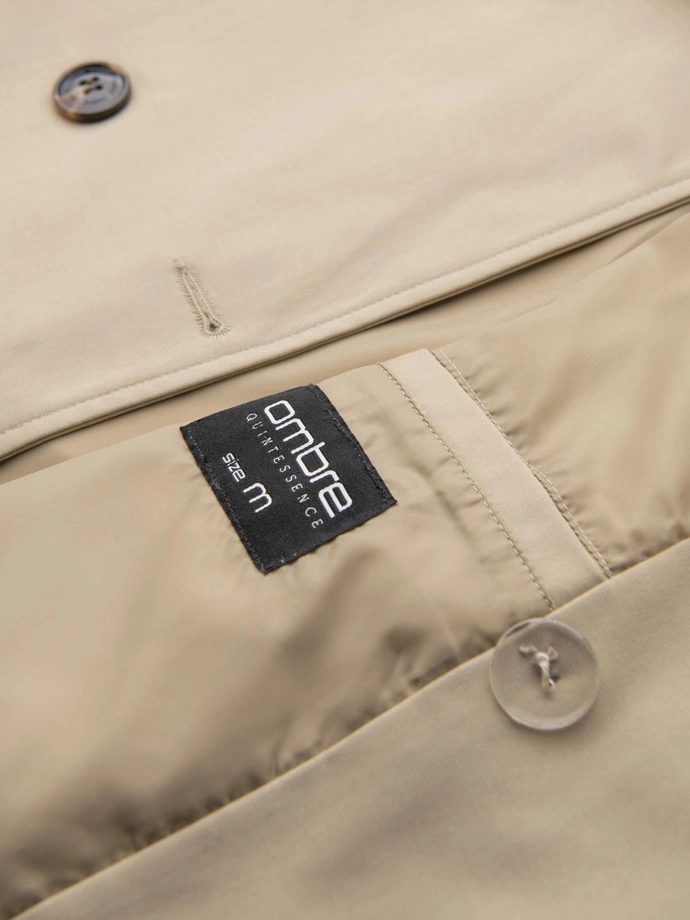 Elegantný pánsky plášť SLIM FIT s opaskom - béžový V1 OM-COSC-0126