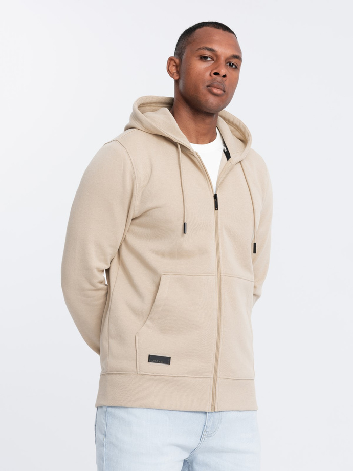 Men's unbuttoned cotton BASIC sweatshirt - beige V6 OM-SSBZ-0160