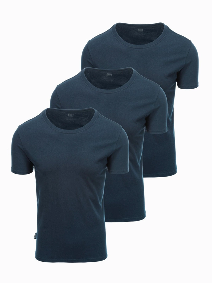 Set of men's BASIC cotton shirts with round neckline - 3x navy blue V10 OM-TSBS-0232