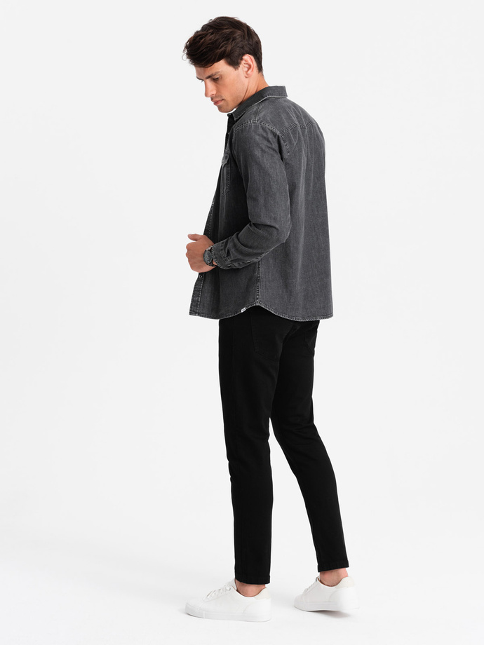 Pánska džínsová košeľa s vreckami - čierna V3 OM-SHDS-0115