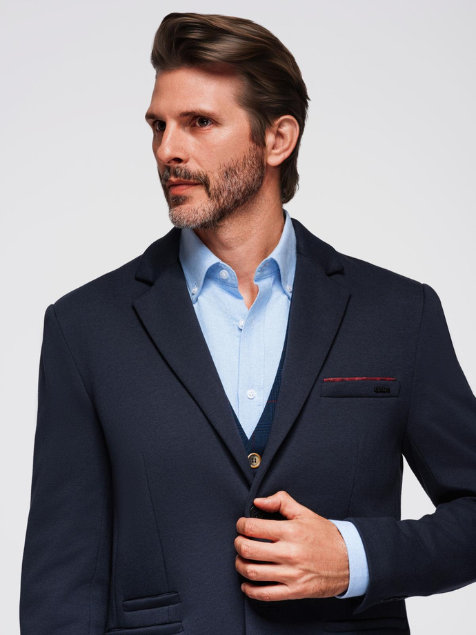 Men's knitted jacket with a fitted cut - navy blue V3 OM-BLZB-0100