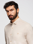 Men's linen shirt with classic collar and pockets REGULAR FIT - cream V3 OM-SHCS-0134