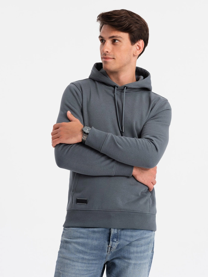 BASIC men's cotton kangaroo hooded sweatshirt - graphite V11 OM-SSBN-0161